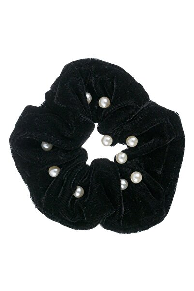 OEM Scrunchie din catifea neagră cu mărgele albe de perle - Accesoriu elegant...