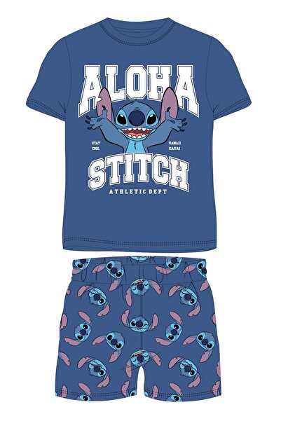 Lilo & Stitch Pijama albastră 3-8 ani cu print foto în textură 100% bumbac