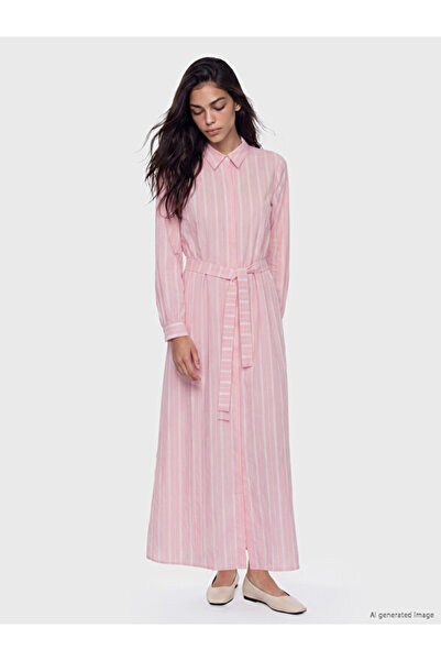 LC Waikiki Esvab • Modern & Distinctive Striped Belted Shirt Dress