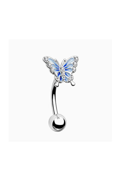TakıLabirenti Mavi Kelebek Figürlü Taşlı Göbek Piercing, Göbek Belly Piercing...