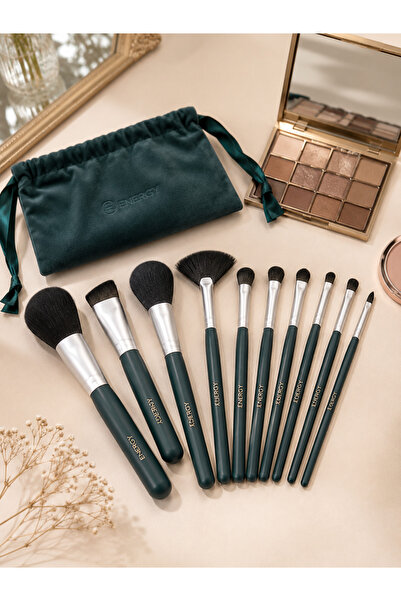Yallabena 10-Piece Makeup Brush Set with Velvet Drawstring Bag – Powder, Foun...