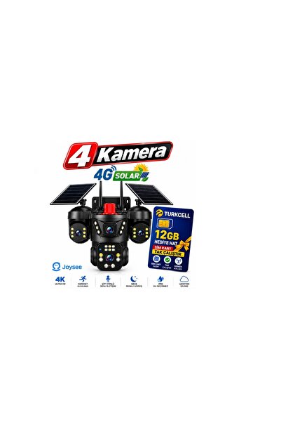Midcom Joysee S4 12MP 4 Kameralı 4G Solar Sim Kartlı PTZ IP Sesli Akıllı Güvenlik Kamera + 12GB SIM Kart Hediye
