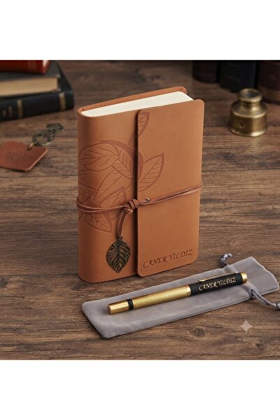 C&On Design Vintage Tasarım Deri Defter ve Özel İsim Yazılı Metal Kalem Seti