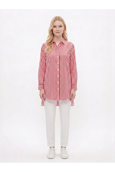 Neden Tekstil Γυναικείο μακρυμάνικο ριγέ πουκάμισο oversize