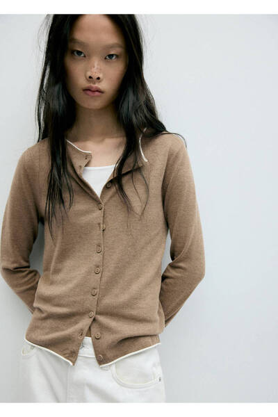 MANGO Woman Knit cardigan with contrasting trims