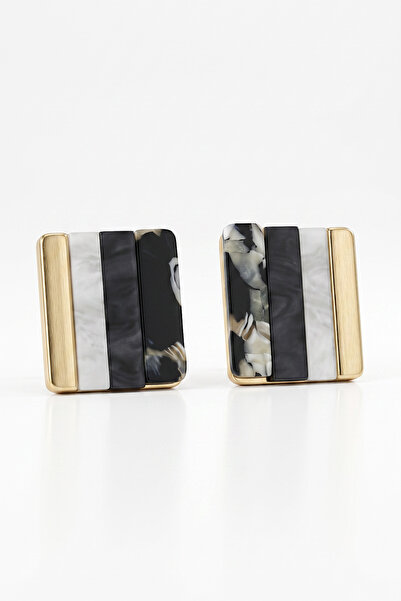 FIERA JEWELRY Stainless Steel Black and White Marble Pattern Geometric Gold W...