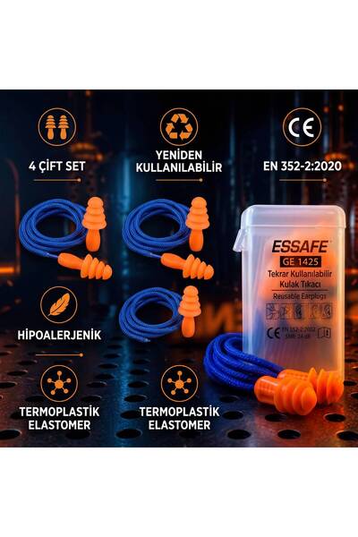 gebze iş güvenliği ESSAFE GE 1425 Tekrar Kullanılabilir İpli Kulak Tıkacı 4 ÇİFT