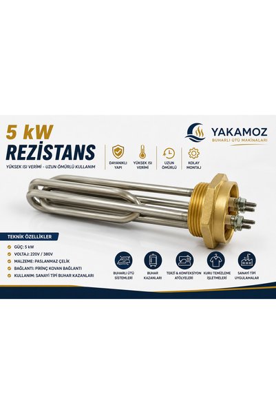 YAKAMOZ BUHARLI UTU MAKİNALARI 5 kWRezistans | Sanayi Tipi Buhar Kazanı Rezistansı | Paslanmaz Çelik Isıtıcı Rezistans