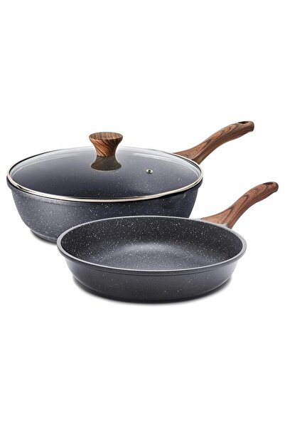Sensarte Swiss Granite Coating Non-Stick Frying Pan Skillets (20+26Cm With Li...