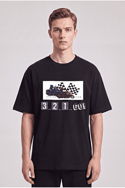 BLACK NOVA Oversize Printed Unisex 100% Cotton T-Shirt Racer Black