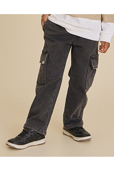 REDTAG Boys Black Denim Cargo Joggers