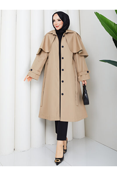 RACE FASHİON Trench Hijab cu glugă, nasturi și curea RC3142