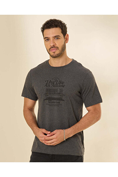 REDTAG Men Charcoal Vintage Printed Graphic T Shirt