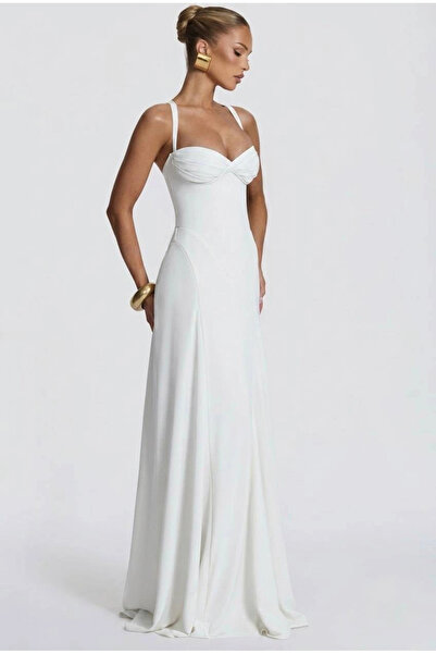 Eka Women's White Special Design Long Corset Dress 1026-221850