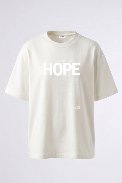 Anetos Hope Fear Design Printed Oversize White T-Shirt