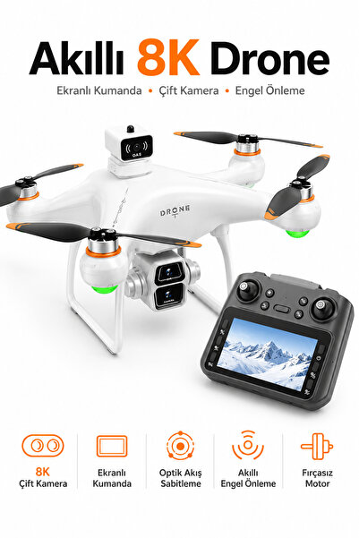 Ayers S12 Akıllı 8K Çift Kameralı Drone, Ekranlı Kumandalı, Engel Sensörlü, O...