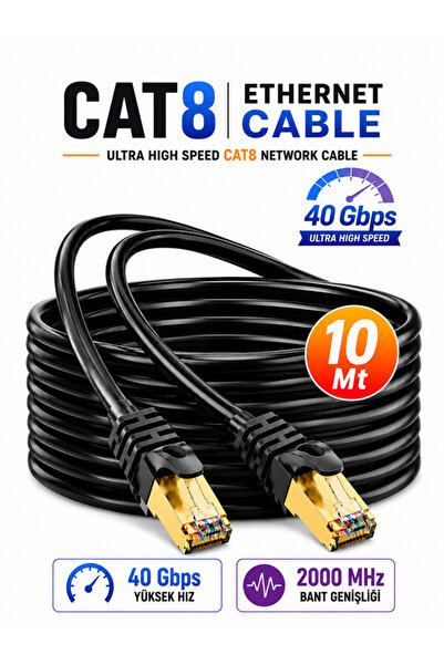 Vwin Cat8 Ultra Hızlı 40 Gbps 2000 Mhz İnternet Ağ Kablosu Premium Ethernet Cable - 10 METRE -