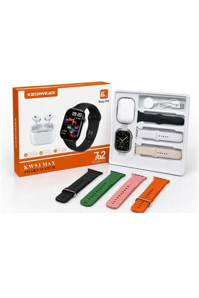 KEQIWEAR KW93 MAX Smart Watch with Wireless Earbuds & 4 Extra Watch Straps