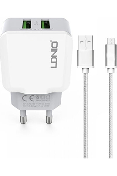 LDNIO Φορτιστής με 2 θύρες εξόδου USB-A και καλώδιο Micro USB Λευκό (A2202)