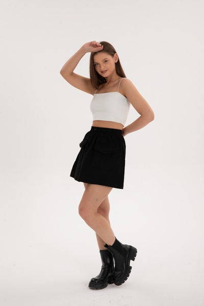 harmony factory High Waist Pocketed Mini Cargo Skirt Black