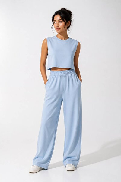 Nikitas Design Sleeveless Crop Top & Wide-Leg Combed Cotton Pants Set