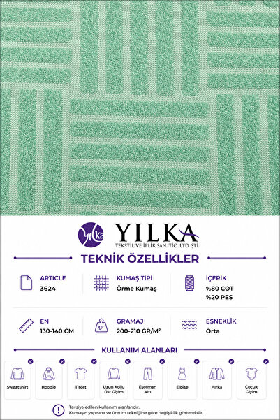 YILKA Mint Geometrik Jakarlı Havlu Kumaş %80 Pamuk %20 Polyester Article 3624