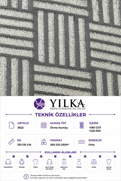 YILKA Geometrik Desenli Jakarlı Örme Kumaş %80 Pamuk %20 Polyester Article 3622