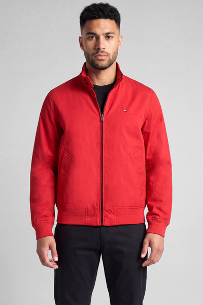 Tommy Hilfiger Men's Regular Fit Stand Collar Zippered Red Jacket with Logo D...