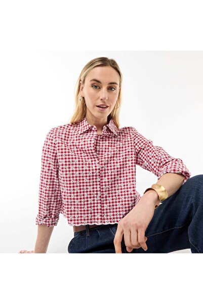 KIABI All-Over Embroidered Shirt RED