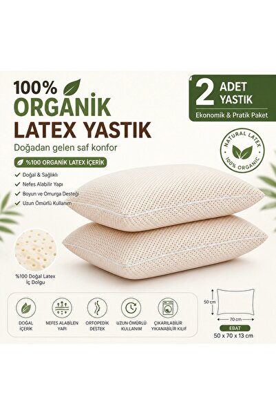 Pillow&bed 2 adet Organik latex yastık 50x70 premium seri