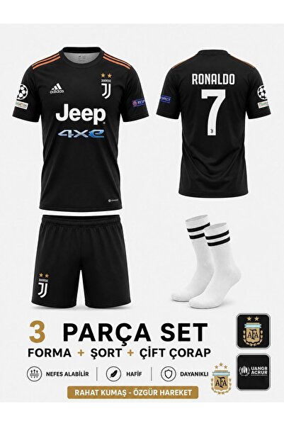 sonvadi Ronaldo Juventus. Siyah Çocuk Futbol Forması Çorap Hediyeli