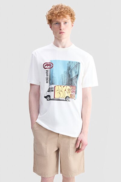 ecko unltd. Nash Loose Fit Crew Neck Printed 100% Cotton Men's White T-Shirt