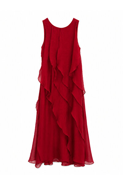 LUUNA STORE KIRMIZI FIRFIRLI MAXİ ELBİSE