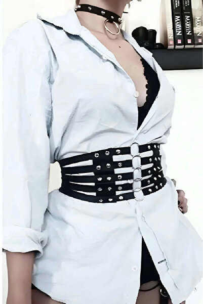 Angels Passion Studded Black Corset Belt with Multiple Straps