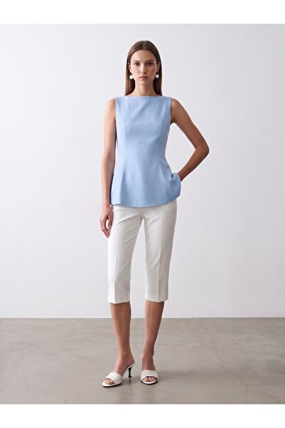 Dilvin 50281 Peplum Top-Light Blue