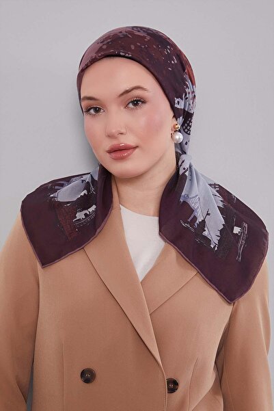 Levidor Bitter Coffee Landscape Pattern Silk Coton Scarf