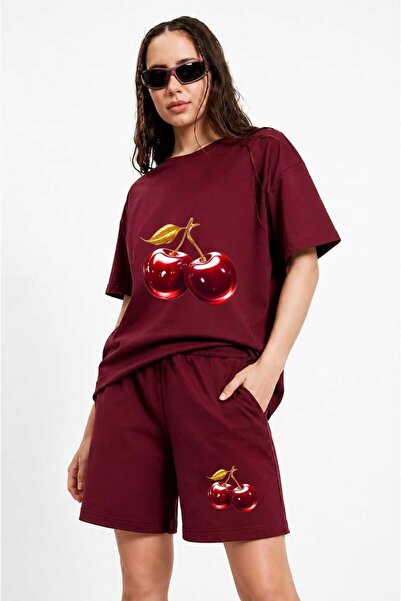 ZAVIXO Women's Cherry Printed Shorts and Oversize Short Sleeve T-Shirt Shorts...