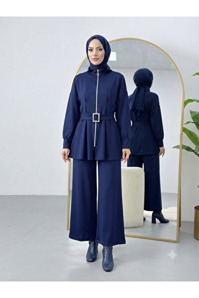 modasindoma Loyşa Belt Detailed Trouser Suit Navy Blue