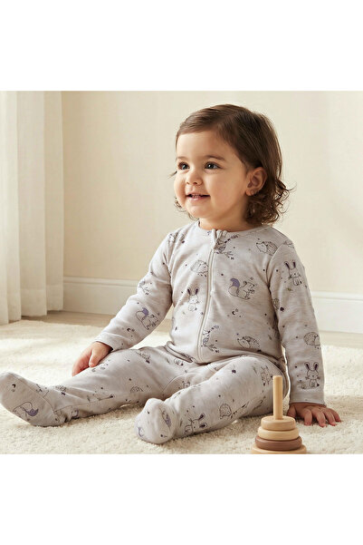Juniors Printed Sleepsuit with Long Sleeves and Zip Closure