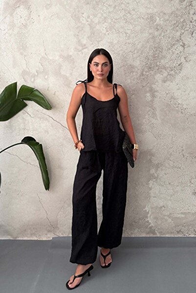 Elbee Fashion Woman طقم بنطلون هالتر أسود