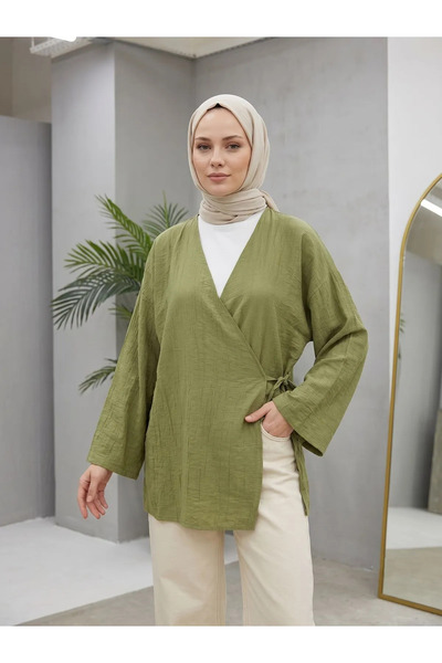 Foremia Side-Tie Strawberry Tunic-Khaki