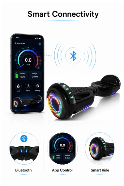 Ummelia Mars Pro 8" Smart Hoverboard |300W Self-Balancing Electric Scooter with Bluetooth |LED Wheels| App Control| 36V Battery| 150kg Capacity