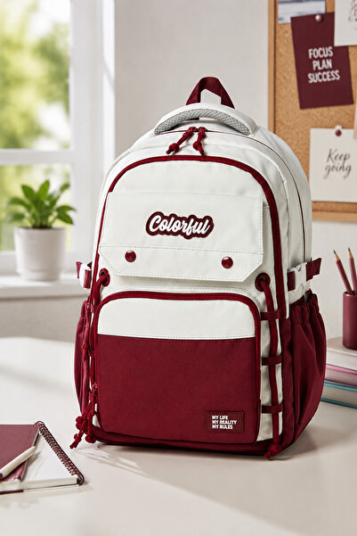 Catwins Burgundy Unisex School Backpack with Accessories Primary School - Mid...