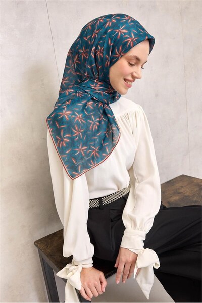 Silk Home Cotton Polyester Soft Scarf Orange Flora Patterned Non-Slip Texture...