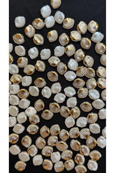 Bijumix Aksesuar 80 Adet 10 mm Beyaz Sedefli Altın Gold Çerçeveli Deniz Kabuğ...