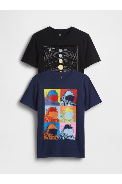 GAP Erkek Çocuk Siyah Grafik Baskılı T-Shirt (2’li)