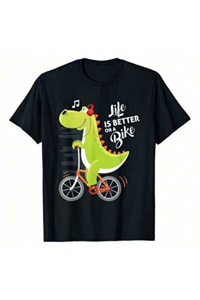 4Car Life Is Better On A Cute Dinosaur Bike Cycling T-Shirt, 220g Pure Cotton...