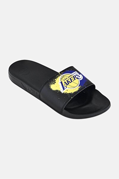iSlide Men LA Lakers Spray Paint Logo Slip On Slides, Black