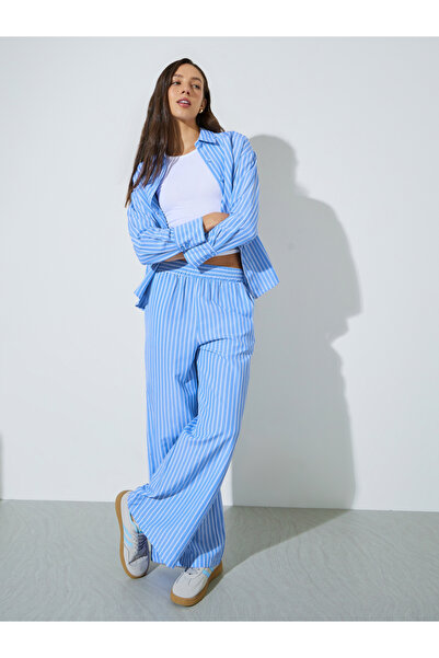 Styli Light Blue Striped Wide Leg Trousers