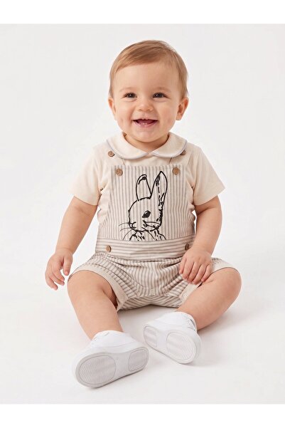 Kids Kingdom Cotton Rabbit Detailed Snap Fastener 2-Piece Baby Boy Salopet Set